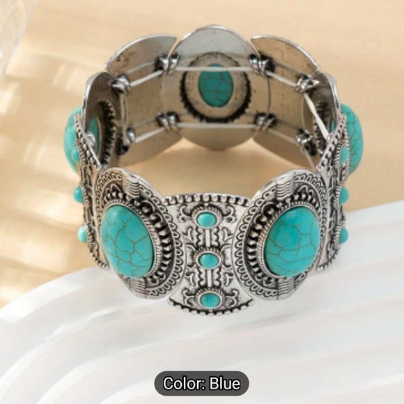 Ethnic Style Elastic Turquoise Bracelet - Picture 3 of 4